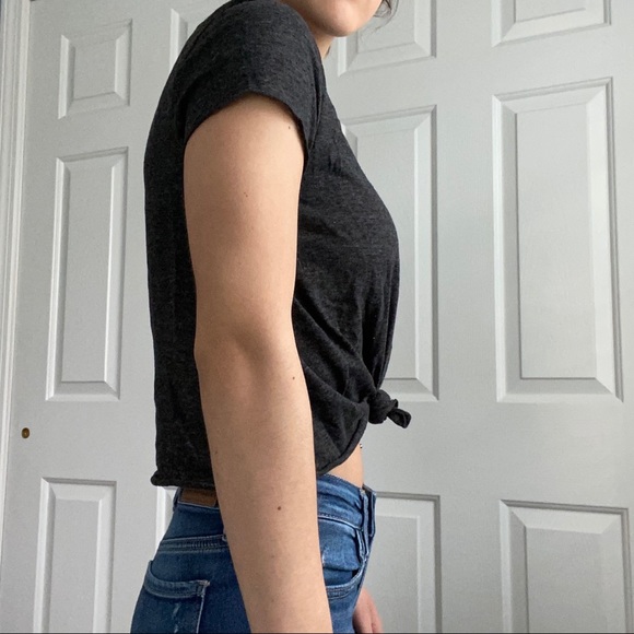 Dark Gray Cropped Tie Tee - Picture 3 of 7